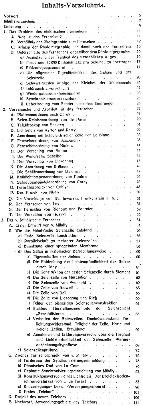 Mihály Dénes: Das Electrische Fernsehen und das Telehor. 1923