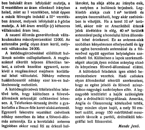 Mende Jeno: A drótnélküli telegráfia haladása a háború alatt. 